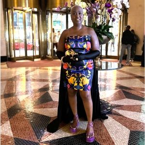 Karen Millen, Weston Mirrored Marble Print Maxi Cape Back Dress